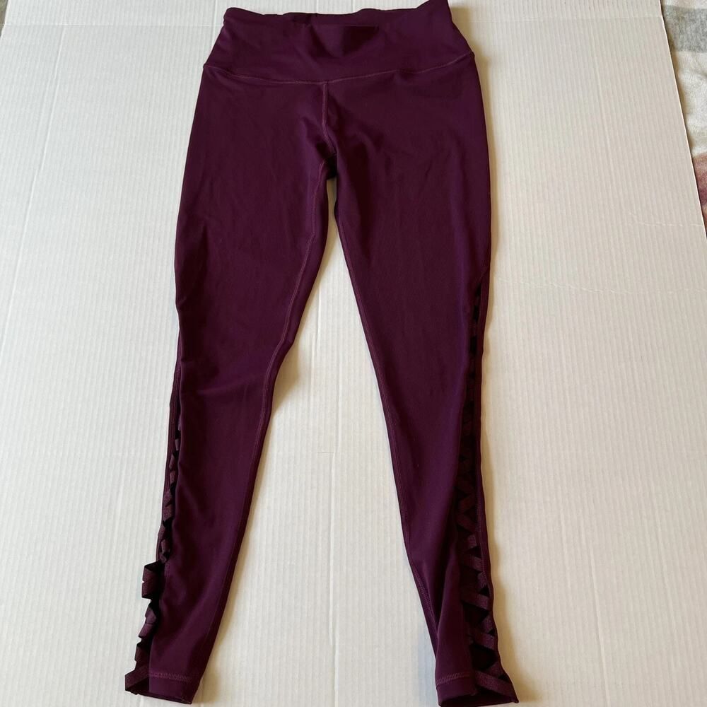 Victoria's Secret Sport S Leggings Shimmer side detail Burgundy Running Yoga EUC